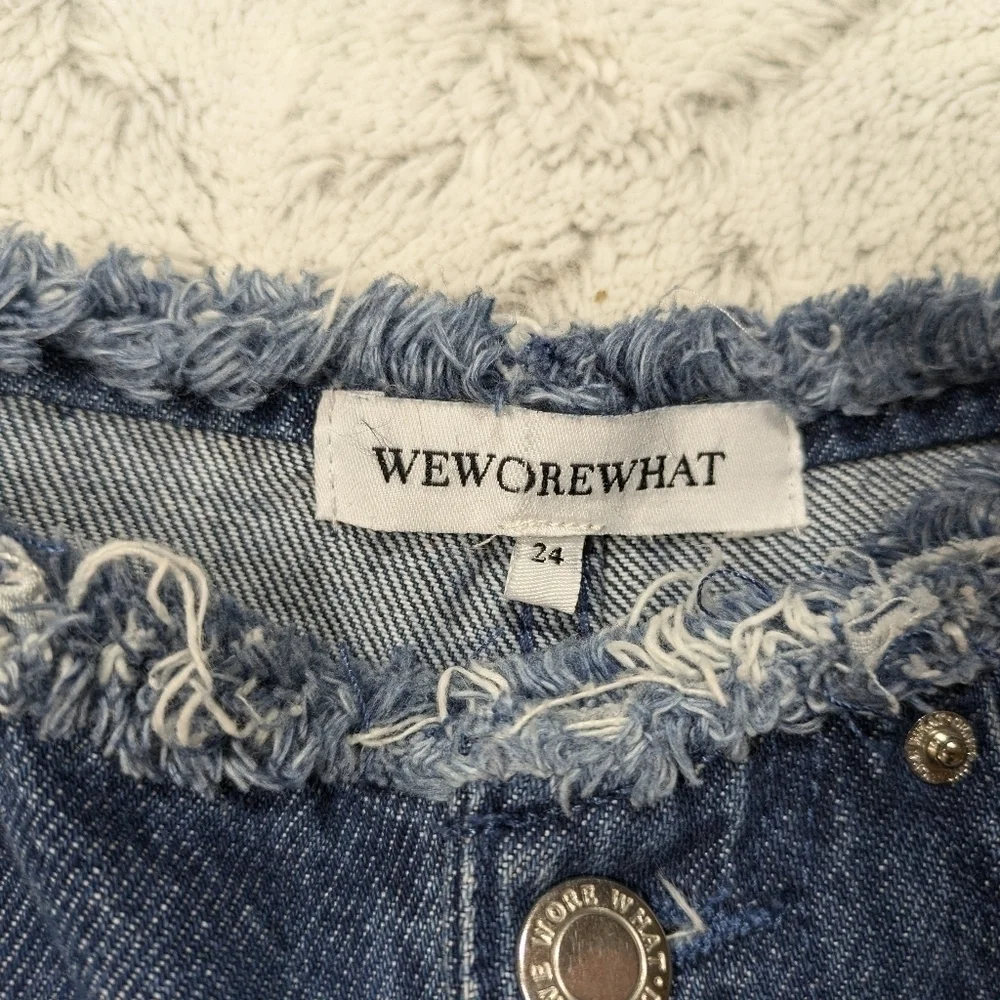 WeWoreWhat Jeans Women's 24 Blue Dark Straight Leg High Rise Relaxed Raw Hem